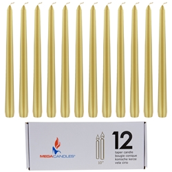 Mega Candles - 12 pcs 10" Unscented Taper Candle in White Box - Gold