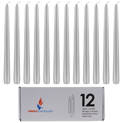 Mega Candles - 12 pcs 10" Unscented Taper Candle in White Box - Silver