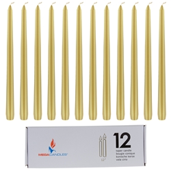 Mega Candles - 12 pcs 12" Unscented Taper Candle in White Box - Gold