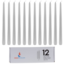 Mega Candles - 12 pcs 12" Unscented Taper Candle in White Box - Silver