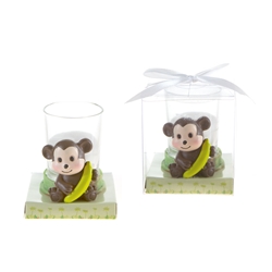 Mega Favors - Baby Monkey Poly Resin Candle Set in Gift Box - White