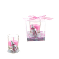 Mega Favors - Baby Bottle Poly Resin Candle Set in Gift Box - Pink