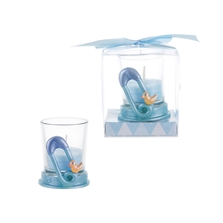 Mega Favors - Baby Safety Pin Poly Resin Candle Set in Gift Box - Blue