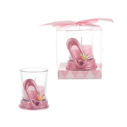 Mega Favors - Baby Safety Pin Poly Resin Candle Set in Gift Box - Pink