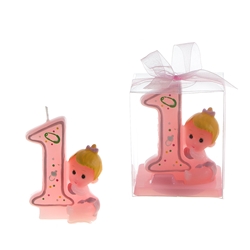 Mega Candles - Baby 1st Birthday Candle in Clear Box - Pink
