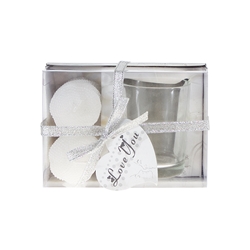 Mega Candles - 2 pcs Unscented Pearl Votive Candle with Glass Holder in Gift Box - White