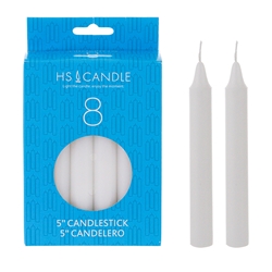 HS Candles - 8 pcs 5" Unscented Household Taper Candle - White
