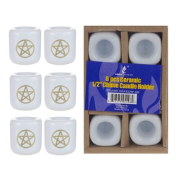 Mega Candles - 6 pcs Ceramic 1/2" Pentacle Chime Candle Holder - Gold