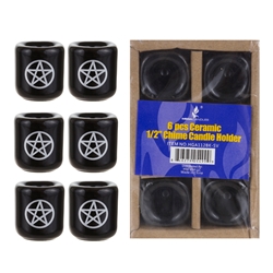 Mega Candles - 6 pcs Ceramic 1/2" Pentacle Chime Candle Holder - Silver