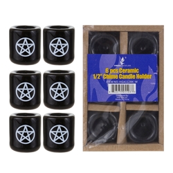 Mega Candles - 6 pcs Ceramic 1/2" Pentacle Chime Candle Holder - White