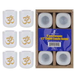 Mega Candles - 6 pcs Ceramic 1/2" Om Chime Candle Holder - Gold