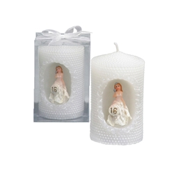 Mega Candles - 2" x 4" Sweet 16 Lady Poly Resin Pillar Candle in Clear Box - White