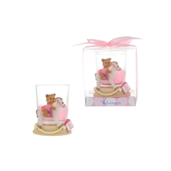 Mega Favors - Teddy Bear on Horse Poly Resin Candle Set in Gift Box - Pink