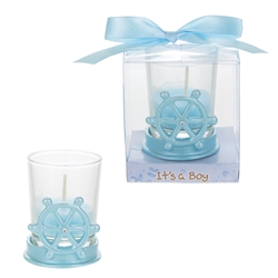 Mega Favors - Ship Wheel Poly Resin Candle Set in Gift Box - Blue
