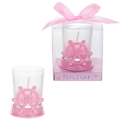 Mega Favors - Ship Wheel Poly Resin Candle Set in Gift Box - Pink