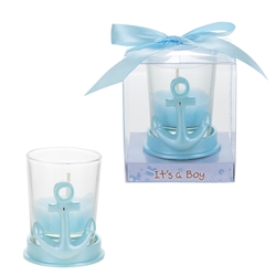 Mega Favors - Ship Anchor Poly Resin Candle Set in Gift Box - Blue