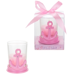 Mega Favors - Ship Anchor Poly Resin Candle Set in Gift Box - Pink