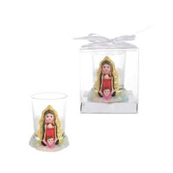 Mega Favors - Baby Guadalupe Poly Resin Candle Set in Gift Box - White