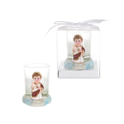 Mega Favors - Baby Jesus Poly Resin Candle Set in Gift Box - White