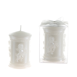 Mega Candles - Sculpted Angel Round Pillar Candle in Clear Box - White