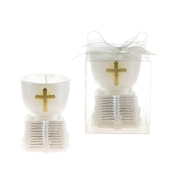 Mega Candles - Religious Chalice with Bible Candle in Clear Box - White