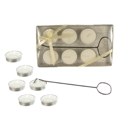 Mega Candles - 6 pcs Tea Light with Metal Wick Picker in Clear Box - White