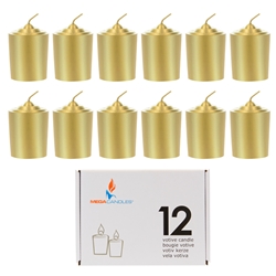 Mega Candles - 12 pcs 15 Hours Unscented Votive Candle in White Box - Gold