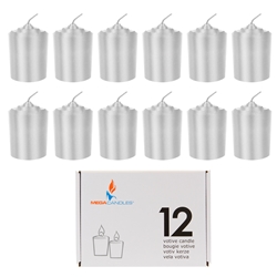 Mega Candles - 12 pcs 15 Hours Unscented Votive Candle in White Box - Silver