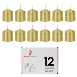 Mega Candles - 12 pcs 8 Hours Unscented Votive Candle in White Box - Gold