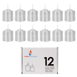 Mega Candles - 12 pcs 8 Hours Unscented Votive Candle in White Box - Silver