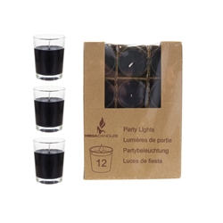 Mega Candles - 12 pcs Unscented Mini Glass Container Candle in Box - Black