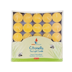Mega Candles - 50 pcs Citronella Tea Light Candle in Box - Yellow