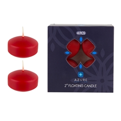 Azure Candles - 4 pcs 2" Unscented Glazed Floating Disc Candle - Red