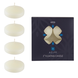 Azure Candles - 4 pcs 3" Unscented Glazed Floating Disc Candle - Ivory
