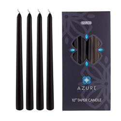 Azure Candles - 12 pcs 10" Unscented Glazed Taper Candle - Black