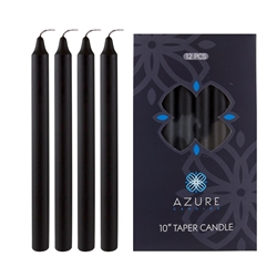 Azure Candles - 12 pcs 10" Unscented Glazed Straight Taper Candle - Black
