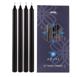Azure Candles - 12 pcs 12" Unscented Glazed Straight Taper Candle - Black