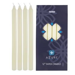Azure Candles - 12 pcs 12" Unscented Glazed Straight Taper Candle - White