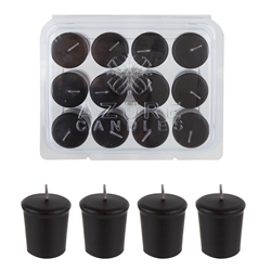 Azure Candles - 12 pcs 15 Hours Unscented Glazed Votive Candle in PVC Tray - Black