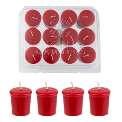 Azure Candles - 12 pcs 15 Hours Unscented Glazed Votive Candle in PVC Tray - Red