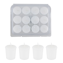 Azure Candles - 12 pcs 15 Hours Unscented Glazed Votive Candle in PVC Tray - White