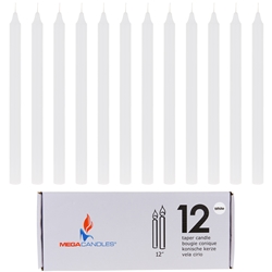Mega Candles - 12 pcs 12" Unscented Straight Taper Candle in White Box - White