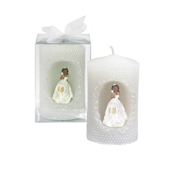 Mega Candles - 2" x 4" Ethnic Sweet 16 Lady Poly Resin Pillar Candle in Clear Box - White