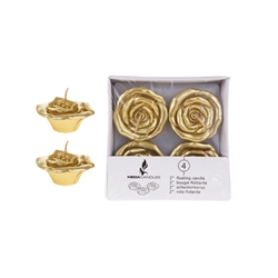 Mega Candles - 4 pcs 2" Unscented Floating Flower Candle in White Box - Gold