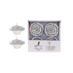 Mega Candles - 4 pcs 2" Unscented Floating Flower Candle in White Box - Silver