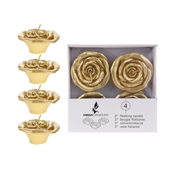 Mega Candles - 4 pcs 3" Unscented Floating Flower Candle in White Box - Gold