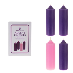Mega Candles - 4 pcs 2” x 6” Unscented Advent Dome Top Pillar Candle - Asst