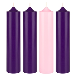 Mega Candles - 4 pcs 2” x 9” Unscented Advent Dome Top Pillar Candle - Asst