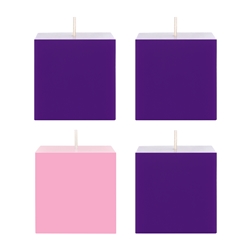 Mega Candles - 4 pcs 3" x 3" Unscented Advent Square Pillar Candle - Assorted