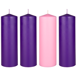Mega Candles - 4 pcs 3” x 9” Unscented Advent Dome Top Pillar Candle - Assorted